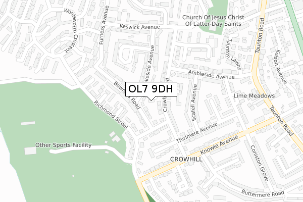 OL7 9DH map - large scale - OS Open Zoomstack (Ordnance Survey)