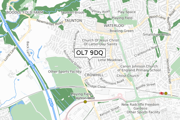 OL7 9DQ map - small scale - OS Open Zoomstack (Ordnance Survey)