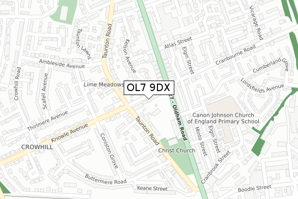 OL7 9DX map - large scale - OS Open Zoomstack (Ordnance Survey)