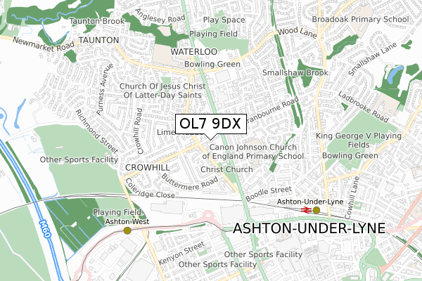 OL7 9DX map - small scale - OS Open Zoomstack (Ordnance Survey)