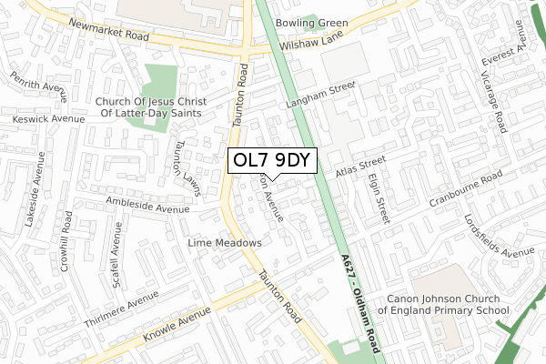 OL7 9DY map - large scale - OS Open Zoomstack (Ordnance Survey)