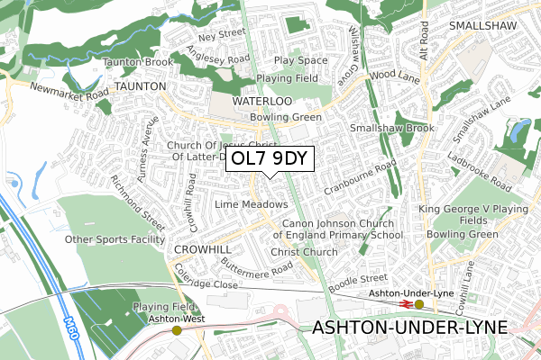 OL7 9DY map - small scale - OS Open Zoomstack (Ordnance Survey)