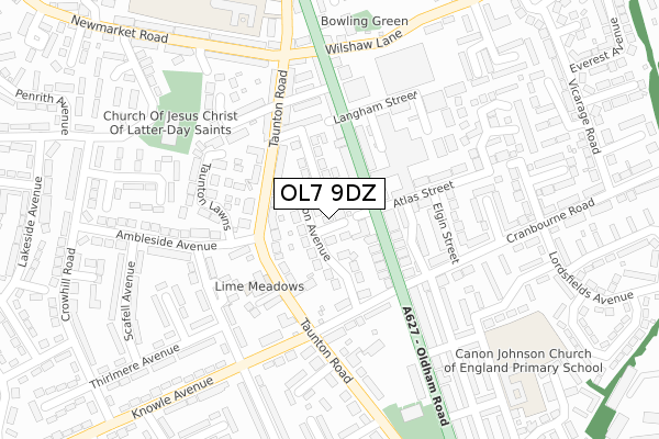 OL7 9DZ map - large scale - OS Open Zoomstack (Ordnance Survey)