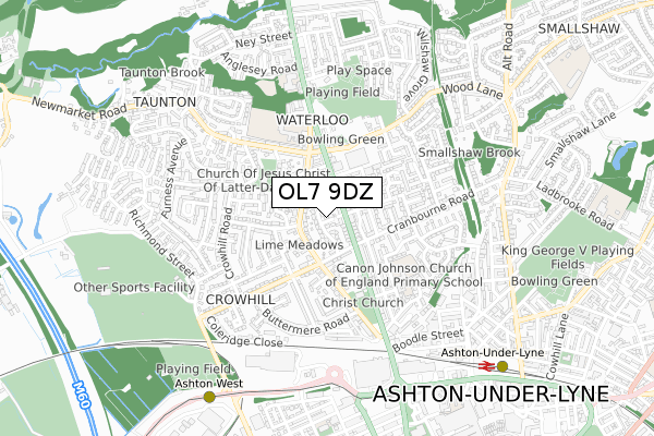 OL7 9DZ map - small scale - OS Open Zoomstack (Ordnance Survey)