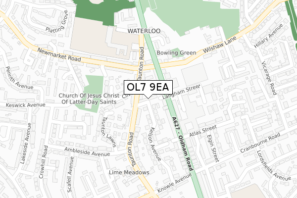 OL7 9EA map - large scale - OS Open Zoomstack (Ordnance Survey)