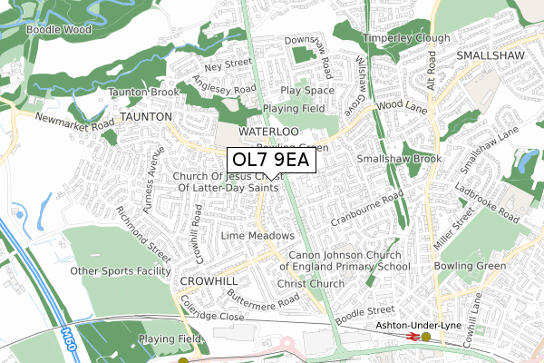 OL7 9EA map - small scale - OS Open Zoomstack (Ordnance Survey)