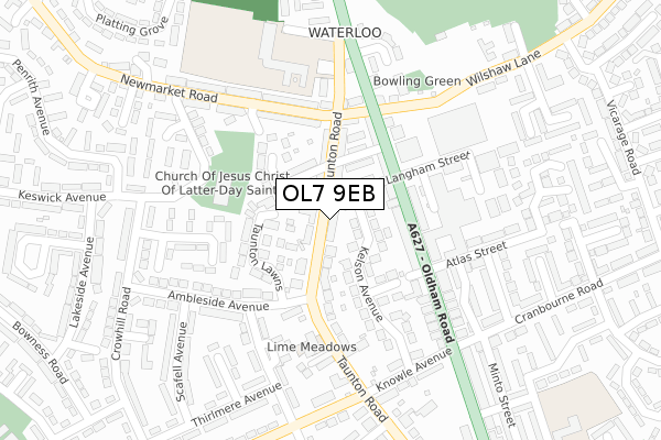 OL7 9EB map - large scale - OS Open Zoomstack (Ordnance Survey)