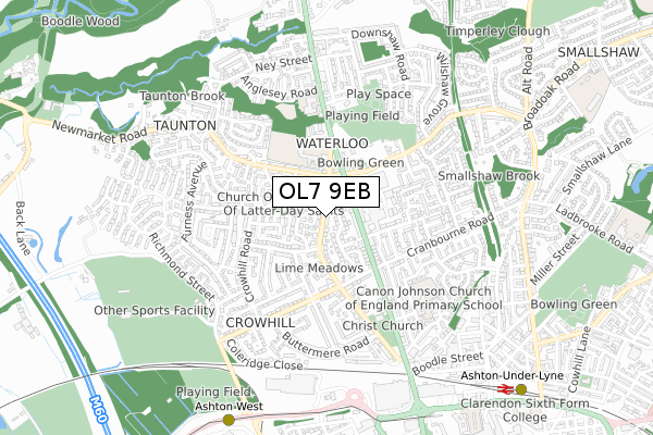 OL7 9EB map - small scale - OS Open Zoomstack (Ordnance Survey)