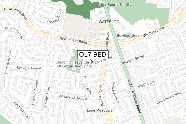 OL7 9ED map - large scale - OS Open Zoomstack (Ordnance Survey)