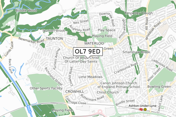 OL7 9ED map - small scale - OS Open Zoomstack (Ordnance Survey)