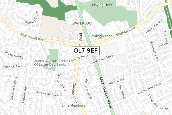 OL7 9EF map - large scale - OS Open Zoomstack (Ordnance Survey)