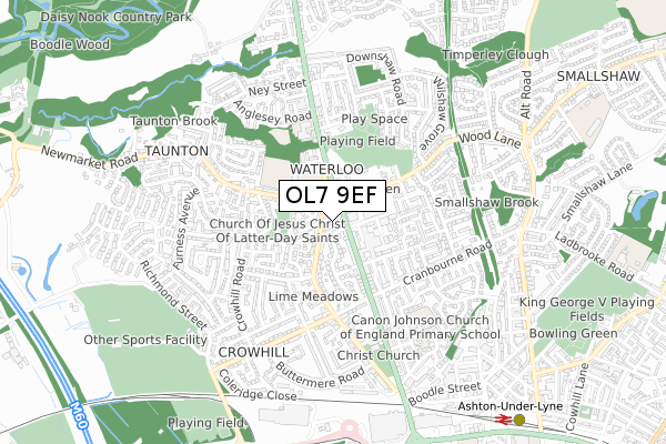 OL7 9EF map - small scale - OS Open Zoomstack (Ordnance Survey)