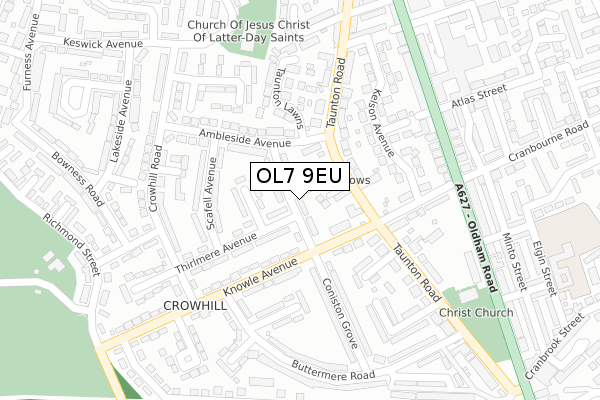 OL7 9EU map - large scale - OS Open Zoomstack (Ordnance Survey)