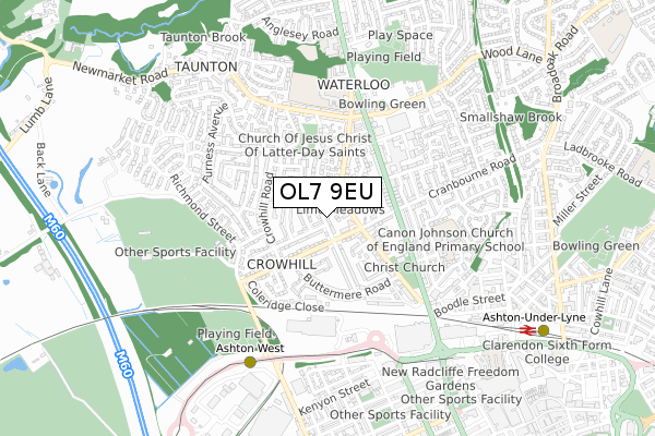 OL7 9EU map - small scale - OS Open Zoomstack (Ordnance Survey)