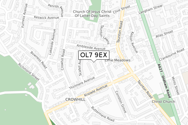 OL7 9EX map - large scale - OS Open Zoomstack (Ordnance Survey)