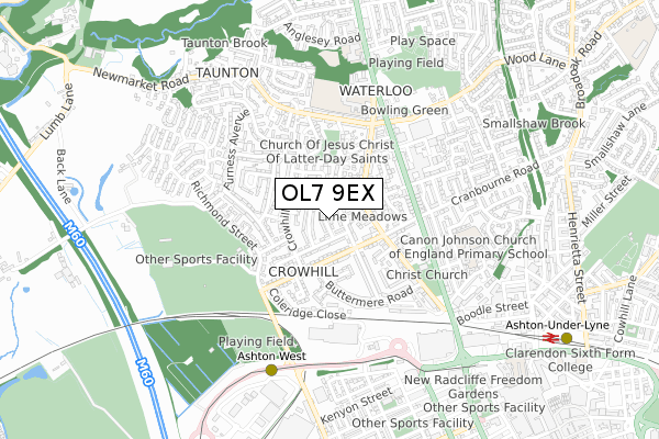 OL7 9EX map - small scale - OS Open Zoomstack (Ordnance Survey)