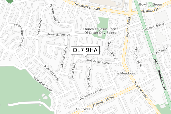 OL7 9HA map - large scale - OS Open Zoomstack (Ordnance Survey)