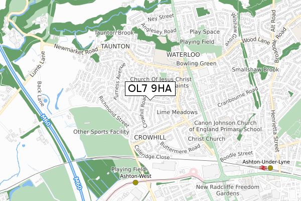 OL7 9HA map - small scale - OS Open Zoomstack (Ordnance Survey)