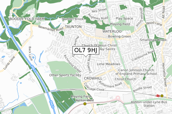 OL7 9HJ map - small scale - OS Open Zoomstack (Ordnance Survey)