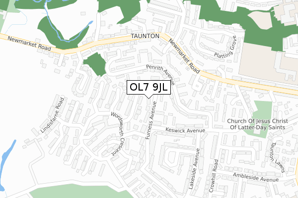 OL7 9JL map - large scale - OS Open Zoomstack (Ordnance Survey)