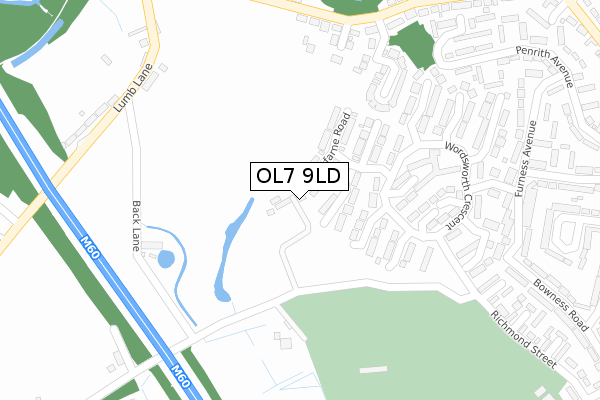 OL7 9LD map - large scale - OS Open Zoomstack (Ordnance Survey)