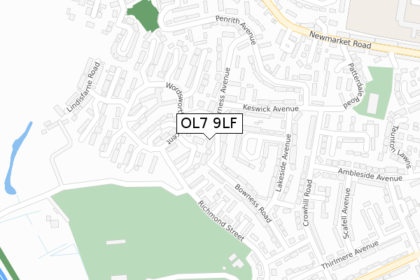 OL7 9LF map - large scale - OS Open Zoomstack (Ordnance Survey)