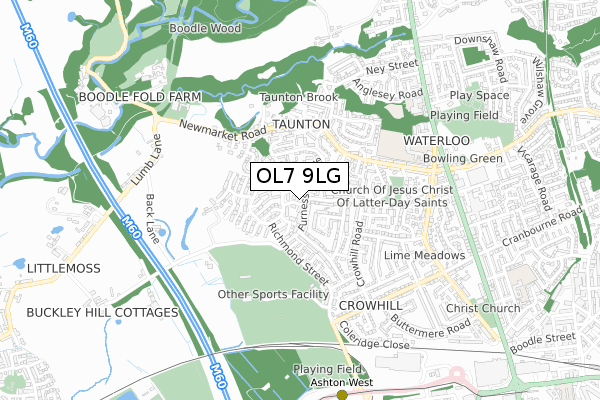 OL7 9LG map - small scale - OS Open Zoomstack (Ordnance Survey)