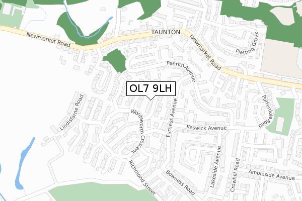 OL7 9LH map - large scale - OS Open Zoomstack (Ordnance Survey)