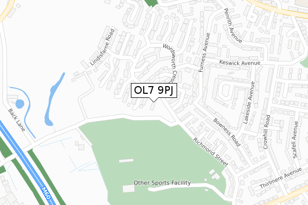 OL7 9PJ map - large scale - OS Open Zoomstack (Ordnance Survey)