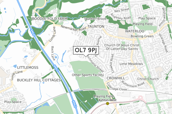 OL7 9PJ map - small scale - OS Open Zoomstack (Ordnance Survey)