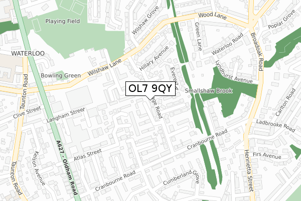 OL7 9QY map - large scale - OS Open Zoomstack (Ordnance Survey)