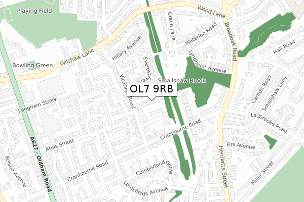 OL7 9RB map - large scale - OS Open Zoomstack (Ordnance Survey)