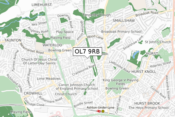 OL7 9RB map - small scale - OS Open Zoomstack (Ordnance Survey)