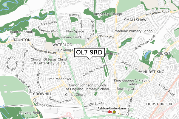 OL7 9RD map - small scale - OS Open Zoomstack (Ordnance Survey)