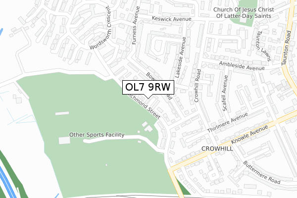 OL7 9RW map - large scale - OS Open Zoomstack (Ordnance Survey)