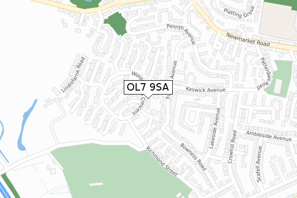 OL7 9SA map - large scale - OS Open Zoomstack (Ordnance Survey)