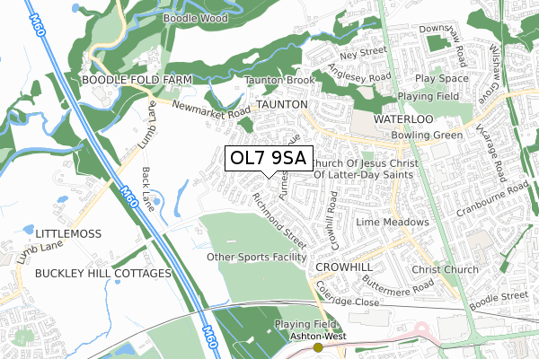 OL7 9SA map - small scale - OS Open Zoomstack (Ordnance Survey)