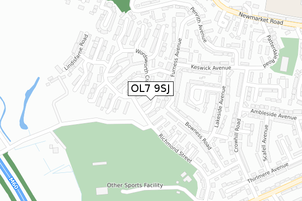 OL7 9SJ map - large scale - OS Open Zoomstack (Ordnance Survey)