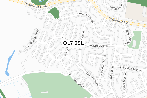 OL7 9SL map - large scale - OS Open Zoomstack (Ordnance Survey)