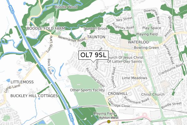 OL7 9SL map - small scale - OS Open Zoomstack (Ordnance Survey)