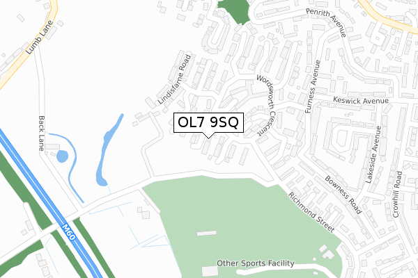 OL7 9SQ map - large scale - OS Open Zoomstack (Ordnance Survey)