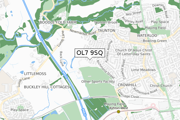 OL7 9SQ map - small scale - OS Open Zoomstack (Ordnance Survey)