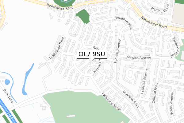 OL7 9SU map - large scale - OS Open Zoomstack (Ordnance Survey)