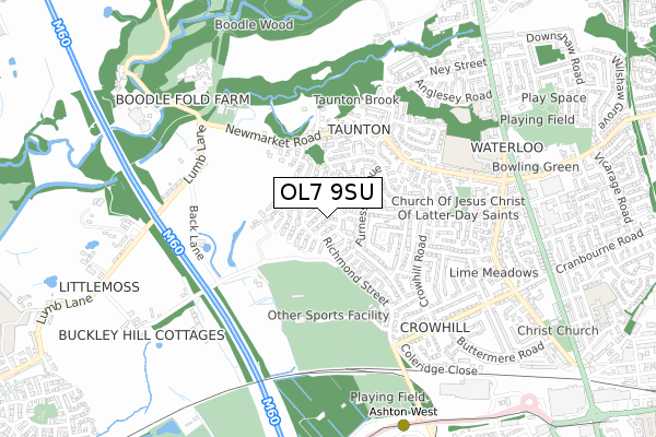 OL7 9SU map - small scale - OS Open Zoomstack (Ordnance Survey)