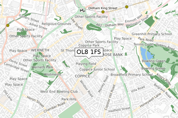 OL8 1FS map - small scale - OS Open Zoomstack (Ordnance Survey)