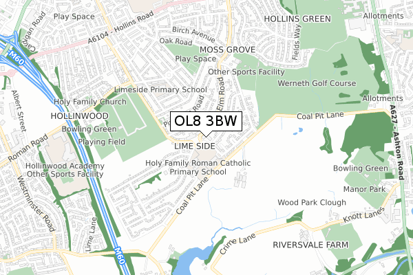 OL8 3BW map - small scale - OS Open Zoomstack (Ordnance Survey)