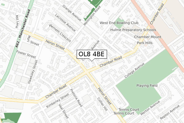 OL8 4BE map - large scale - OS Open Zoomstack (Ordnance Survey)