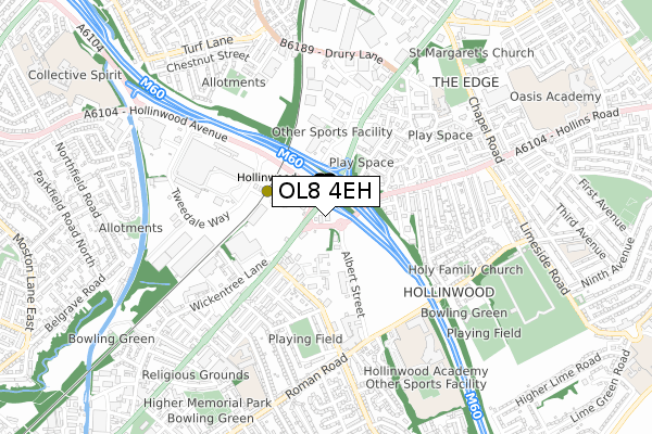 OL8 4EH map - small scale - OS Open Zoomstack (Ordnance Survey)