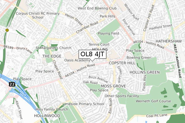 OL8 4JT map - small scale - OS Open Zoomstack (Ordnance Survey)