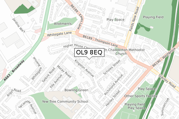 OL9 8EQ map - large scale - OS Open Zoomstack (Ordnance Survey)